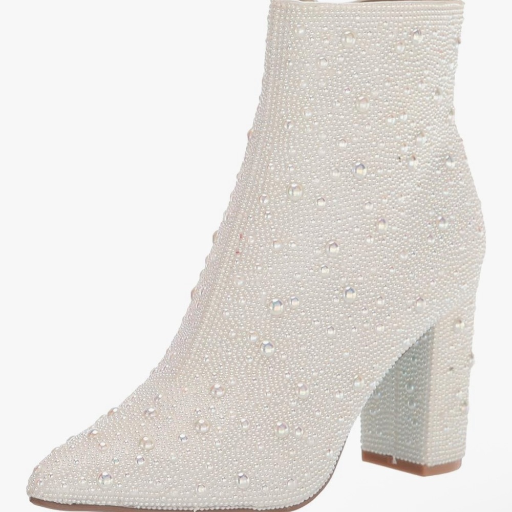 Betsey Johnson White Heeled Boots with Studded Details